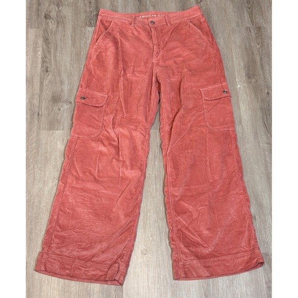 American Eagle Outfitters Pants - American Eagle Super High-Rise Baggy Wide Leg Corduroy Cargo Pants Pink Size 10